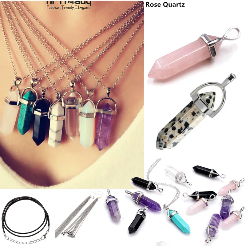 Hexagonal Column Necklaces Natural Crystal Pendants Stone Pendant Leather Chains Necklace For Women Fashion Jewelry