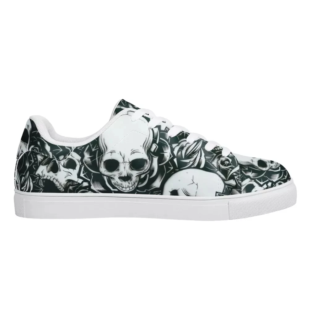 WHEREISART Gothic Skull Pattern Men Casual Flat Shoes PU Leather Sneakers Spring Zapatos Mujer Footwear For Boy Dropshipping