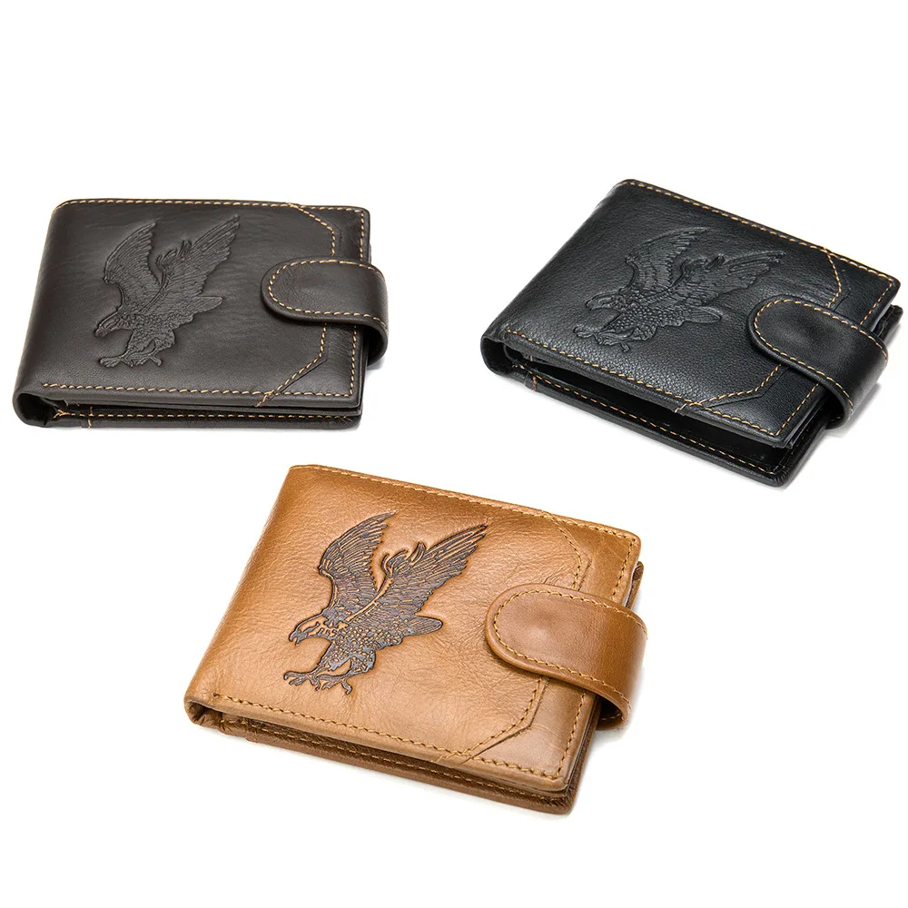 Fashion trend men's eagle wallet retro business short head Leather ID card bag zero wallet men's leather dollar clip