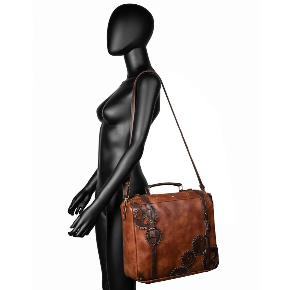 Norbinus Steampunk Einzelne Umhängetaschen Vintage Damen Handtaschen Gothic Messenger Umhängetasche Damen Nieten Top-Griff Taschen Pack – Detail 34