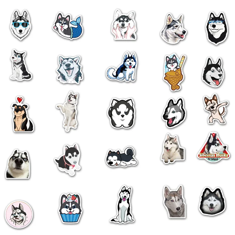 50PCS Husky Cartoon Stickers Cute Animals Dog Graffiti For Car Suitcase Skateboard Phone Laptop DIY Stickers Skateboard Sticker