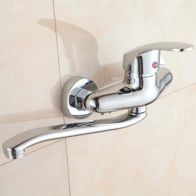 Long Arm 360 Rotate Solid Brass Faucet Sink Mixer Tap Wall Mounted Hot and Cold Tap Bathroom Faucet