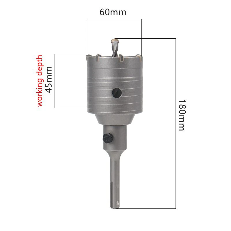 HEDA 60mm 콘크리트 텅스텐 카바이드 합금 코어 구멍 톱 SDS 플러스 전기 중공 드릴 비트, 에어컨 파이프 시멘트 스톤