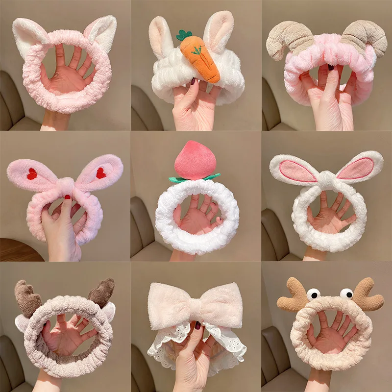 cute carrot Plush face wash hair band winter warm letter rabbit ear headbands fashion bow wide edge girl hair bands headdress