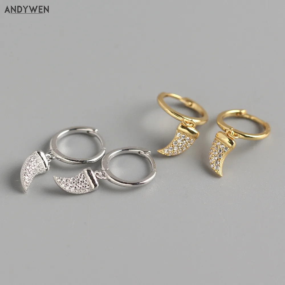 ANDYWEN 925 Sterling Silver 8.5mm Chili Crystal Drop Earring Hoops Circle Loop Round Piercing Clips Luxury CZ Zircon Jewelry