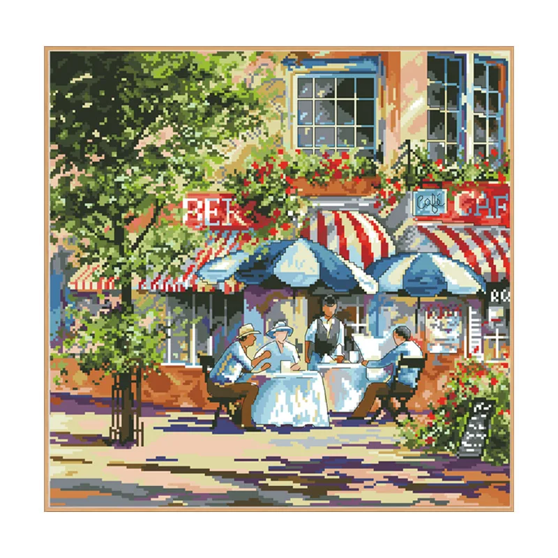 Cafe In The Sun Counted Cross Stitch Patterns Kits Unprinted Canvas Embroidery Package 11 14CT DIY Handmade Crafts Sets Painting