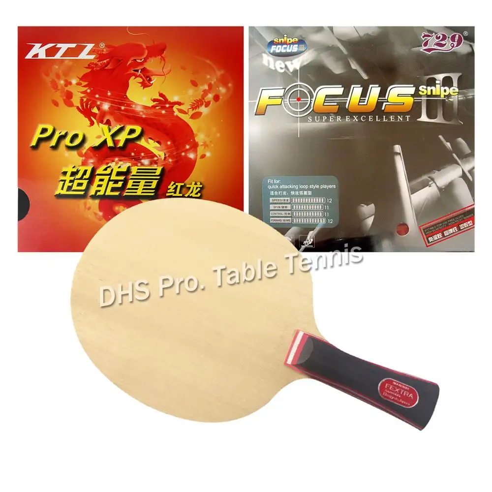 

Pro Combo Racket Sanwei FEXTRA 7 Blade with KTL Pro XP Red - Dragon and 729 Friendship FOCUS III Rubbers