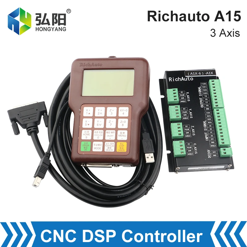 Richauto A15 Multi-Axis 3-Axis CNC DSP Controller Offline USB Motion Control System Manual, Used For CNC Router Cylinder Control