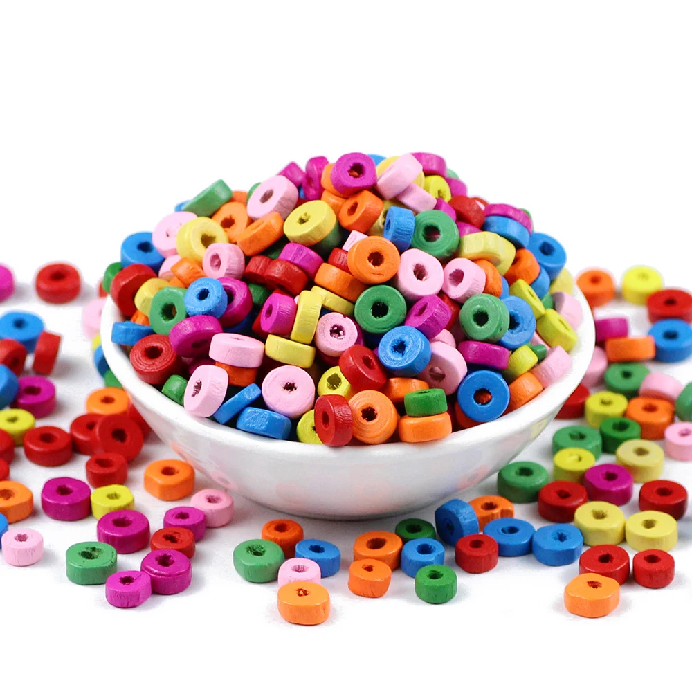 200~300pcs Flat Round Spacer Wooden Beads 3x6/4x8mm Wood Loose Beads for Jewelry Making Handmade Bracelet DIY Craft Findings