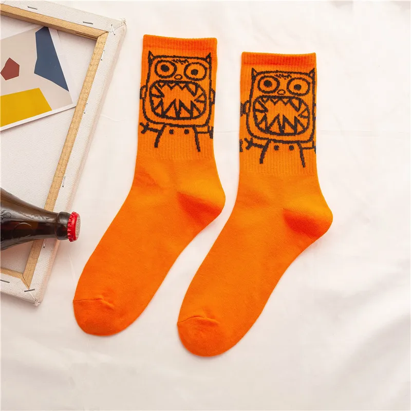 Chinese  Year and Summer Cotton Cartoon Pattern Hip Hop Style Breathable Tube Socks Skateboard Socks 1Pair Men\'s Soft SOCKS