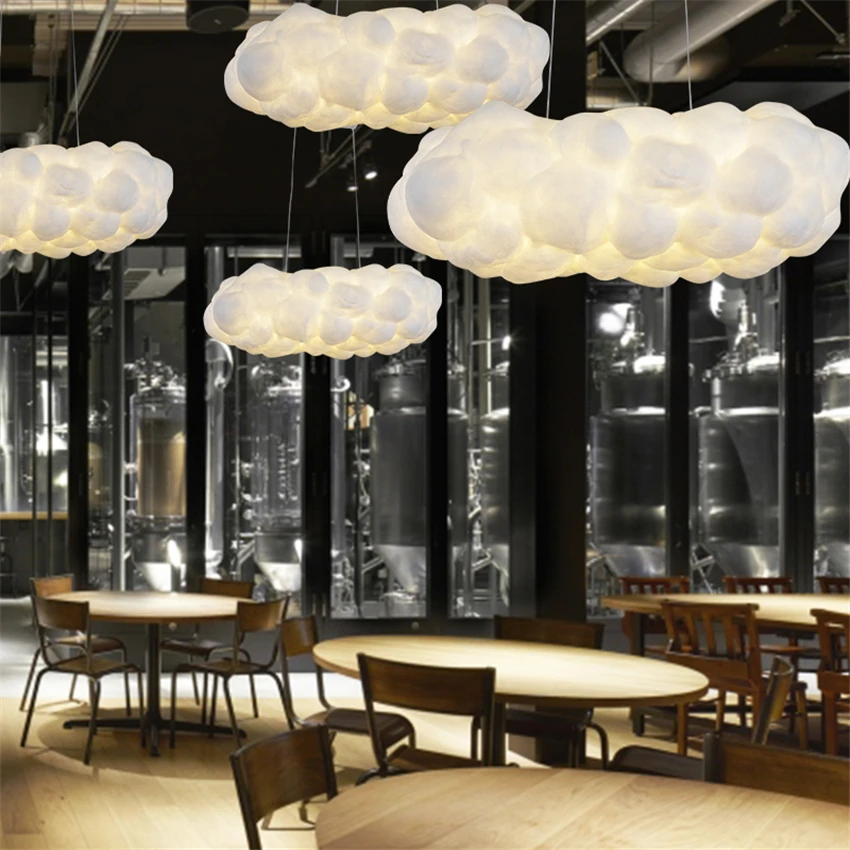 White Cotton Cloud Pendant Lights Living Room Bedroom Dining Room Deco Lamp Children's Room Store Cotton Hanging Lights Fixtures