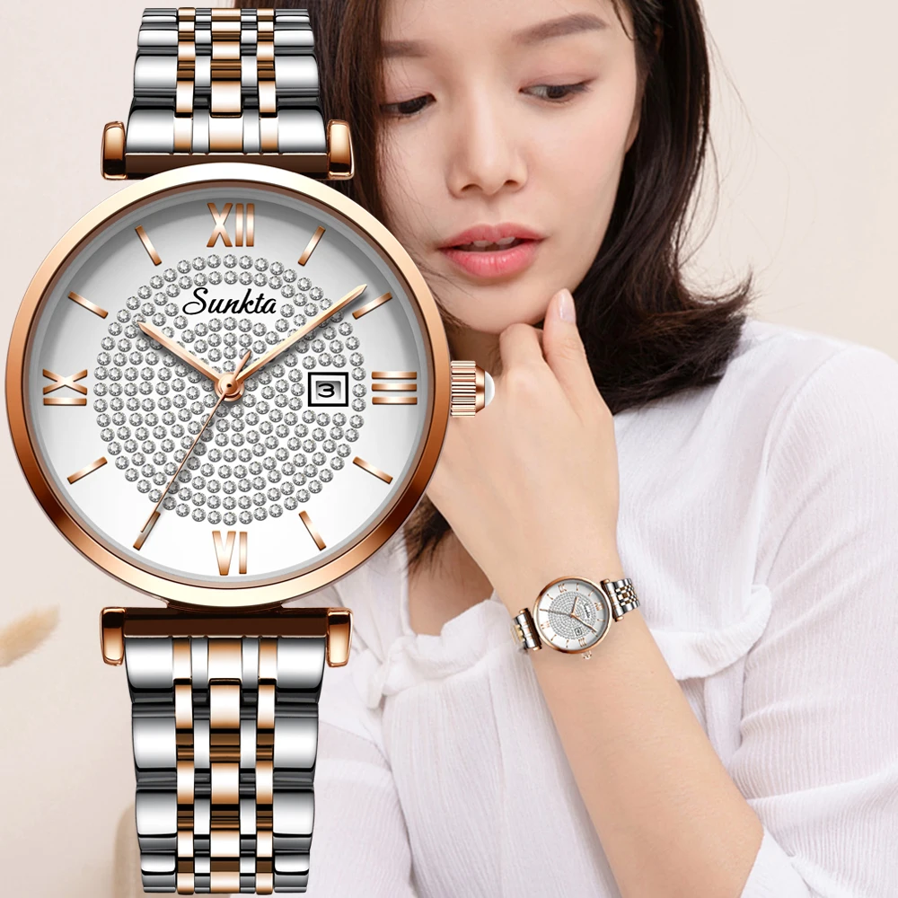 SUNKTA New Watch Ladies Support Cash On Delivery Fashion Watches Ladies Waterproof Watch Women Quartz Wristwatch Gift Bracelet