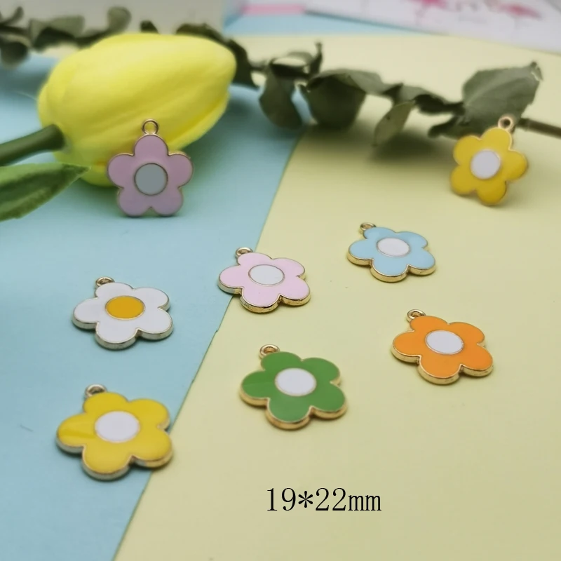 10PCS/Lot Fashion Five Colors Flowers Enamel Charms 19*22mm Zinc Alloy Metal Frangipani Pendants Charm For Jewelry Making DIY