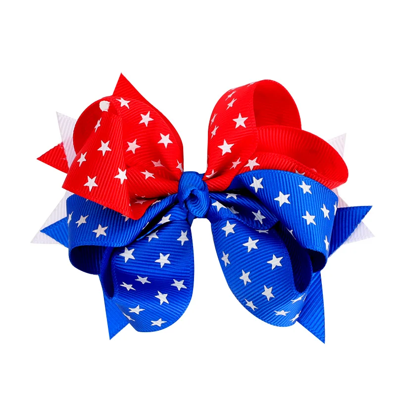 ncmama 4 inch Independence Day Bowknot Hairpins 4th of July Hair Bow Hair Clip American Flag Patriotic Bows Hair Accessories