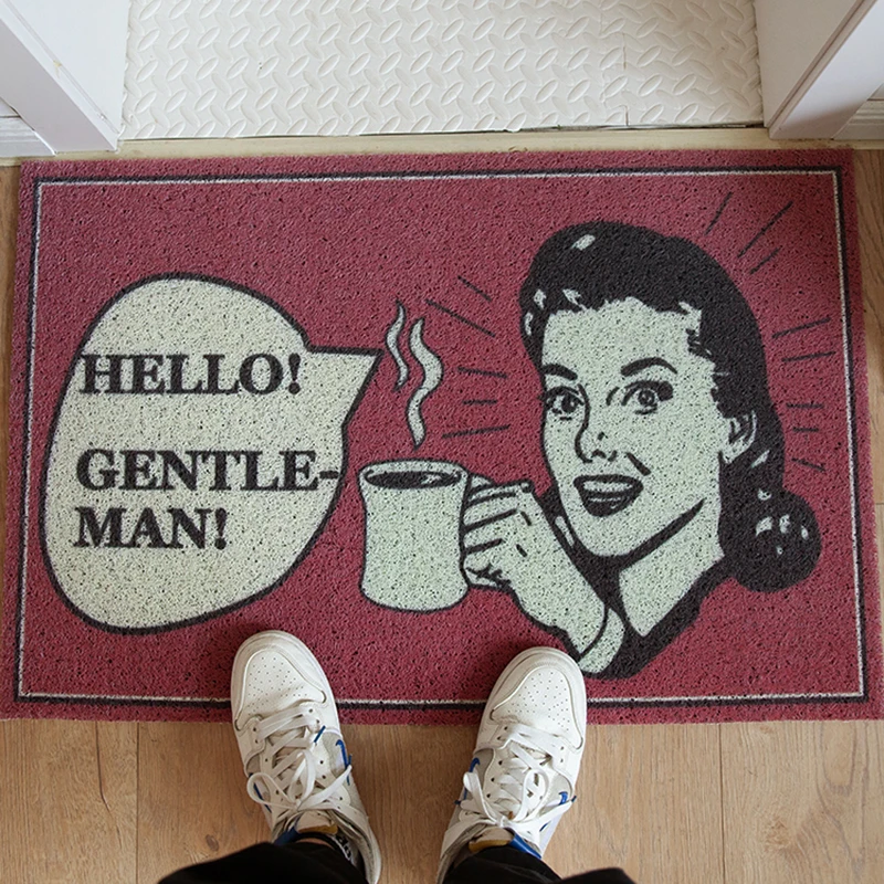 

American Vintage Style Entrance Door Mat PVC Anti-slip Hallway Living Room Carpet Custom Size Dustproof Silk Loop Home Door Mat