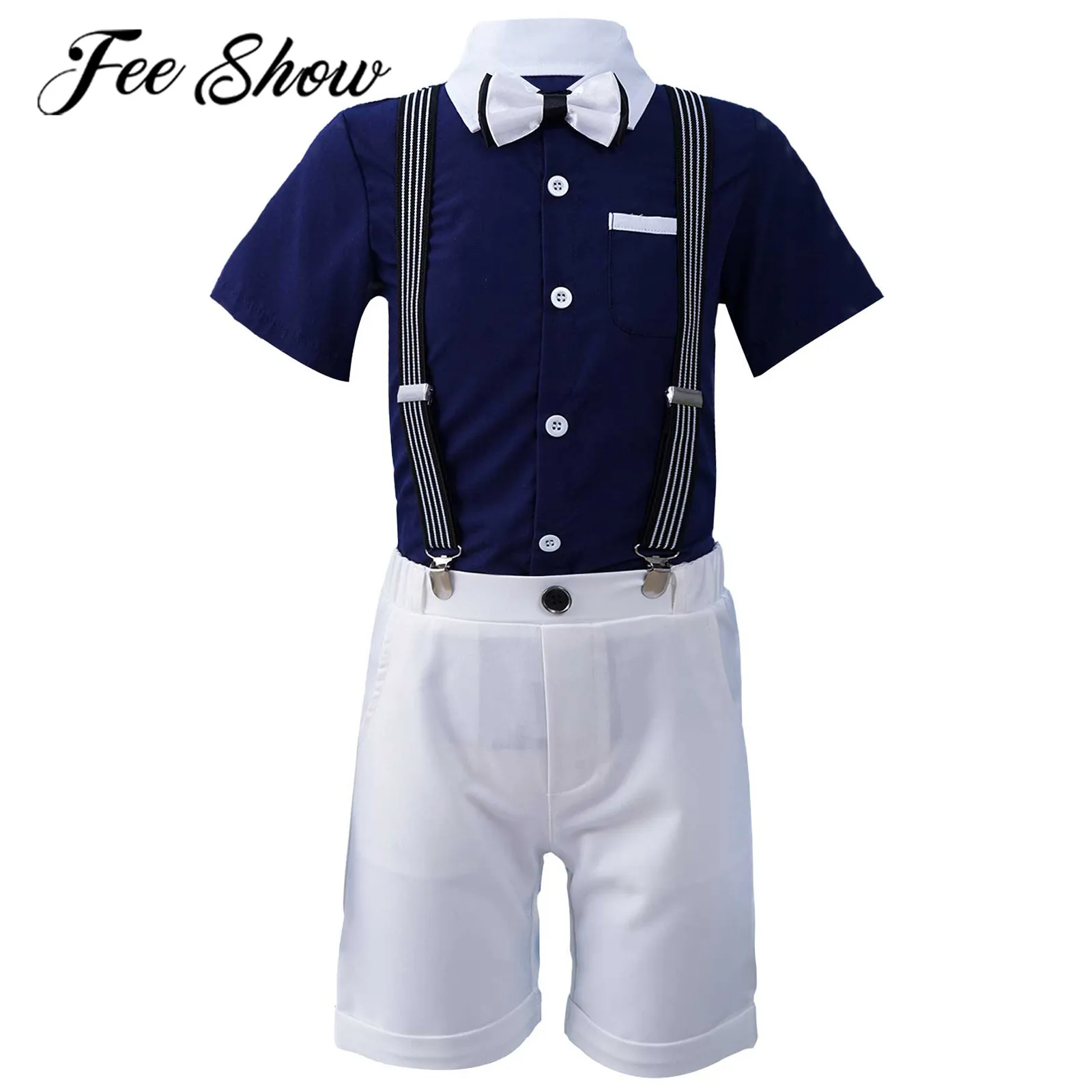 

4Pcs Kids Boy Wedding Suit Boys Gentleman Outfit Children's Sets Shorts Flower Boy Clothes Birthday Party Performance Costumes