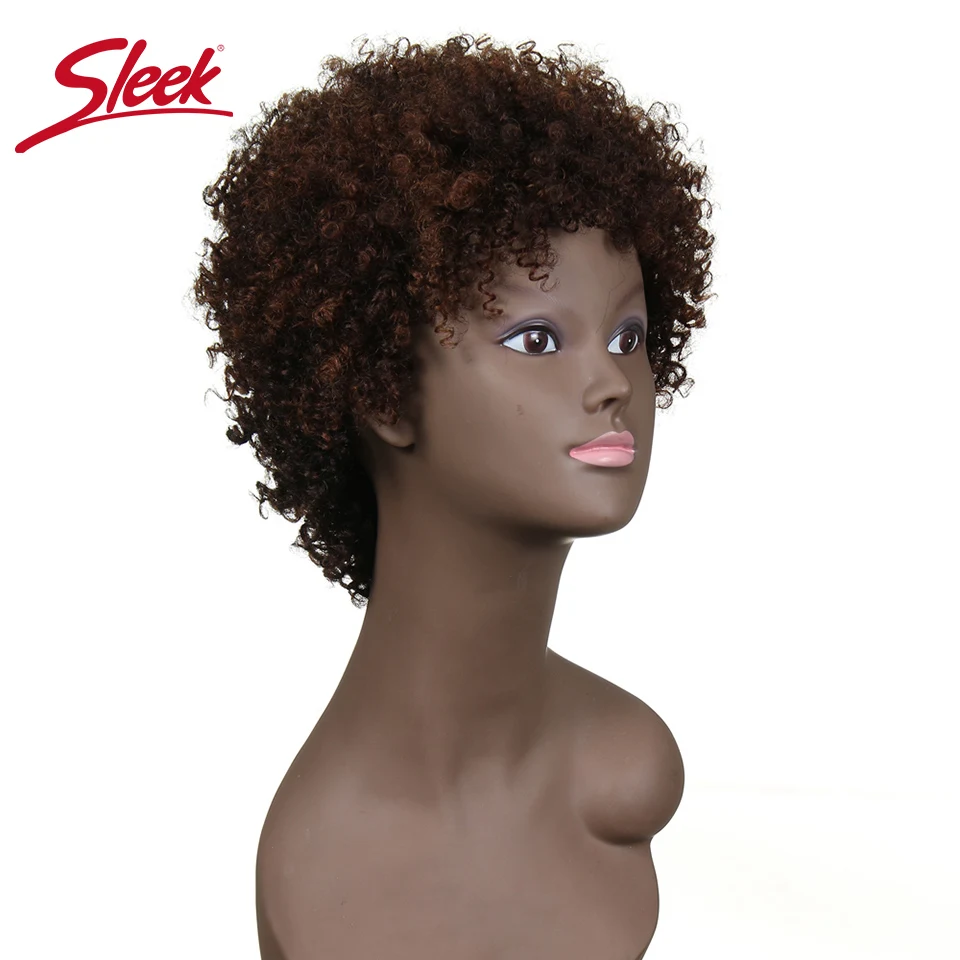 Sleek Brazilian Afro Kinky Curly Human Hair Wigs Brown DX1029# 4# Nature Black Dark Short Machine Made Remy Human Hair Wigs