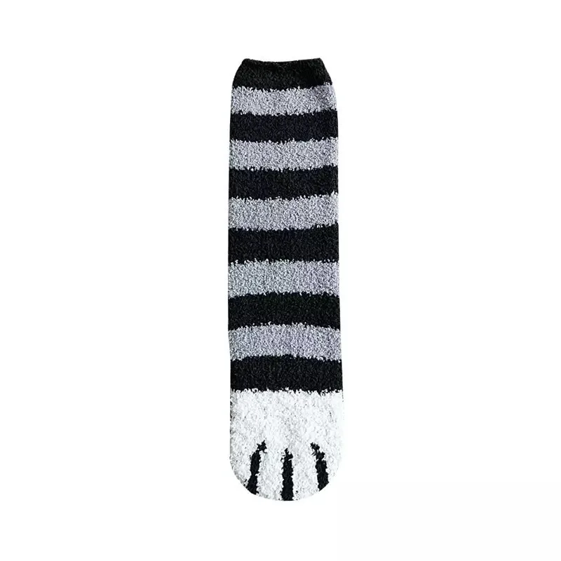 New Winter Thicken Warm Women Socks Cat Paw Cartoon Striped Lovely Sleeping Home Floor Bedroom Socks Harajuku Kawaii Girl Sox