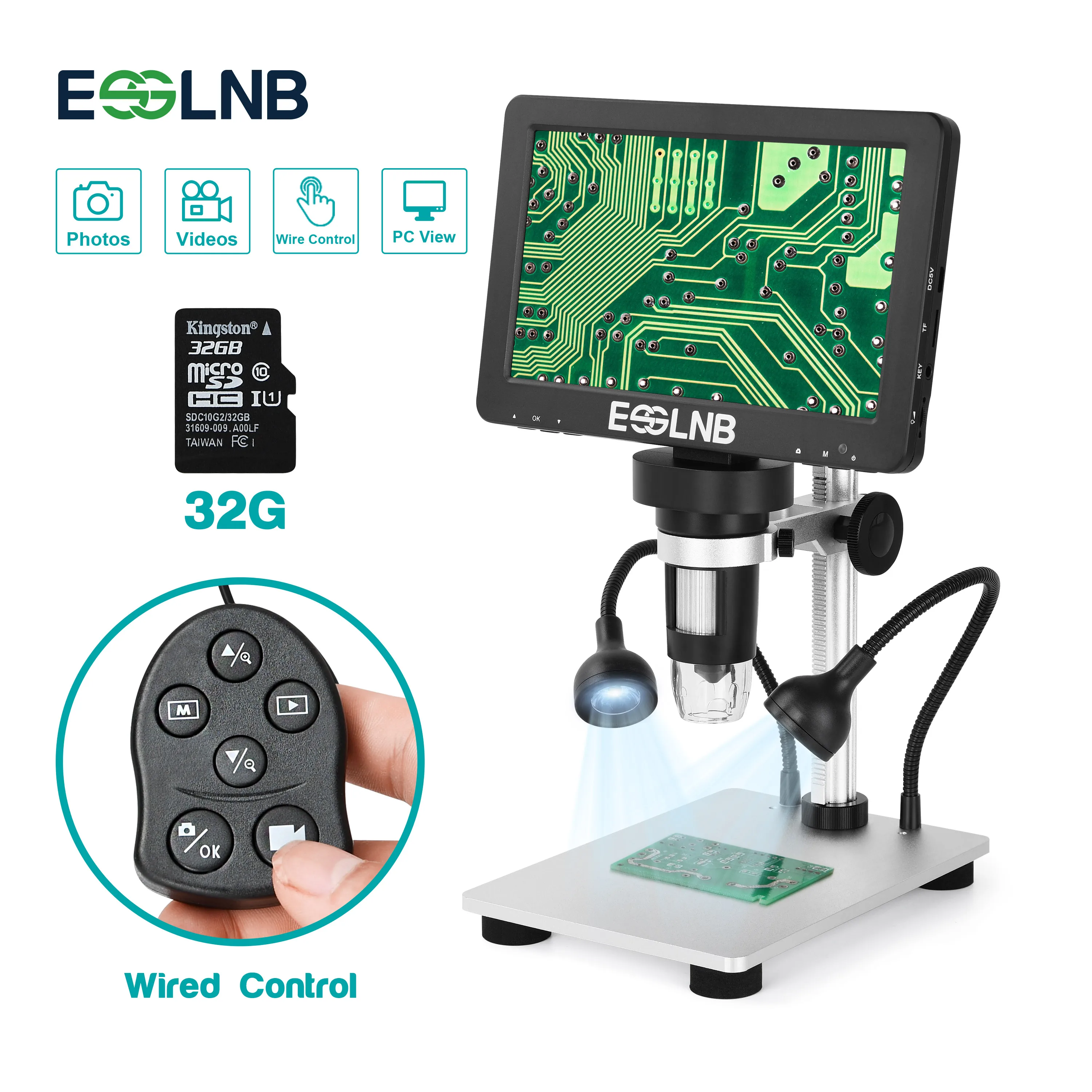 7 inch Screen Digital Microscope 1080p 1000X Zoom Microscope with Remote Control 32G Card take Picture Video