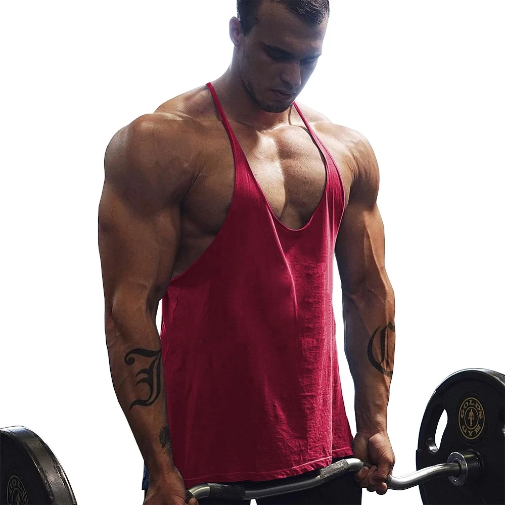 Men\'s Gym Workout Bodybuilding Cotton Tank Tops Y Back Fitness Thin Shoulder Strap Muscle Fit Stringer Sleeveless Shirt