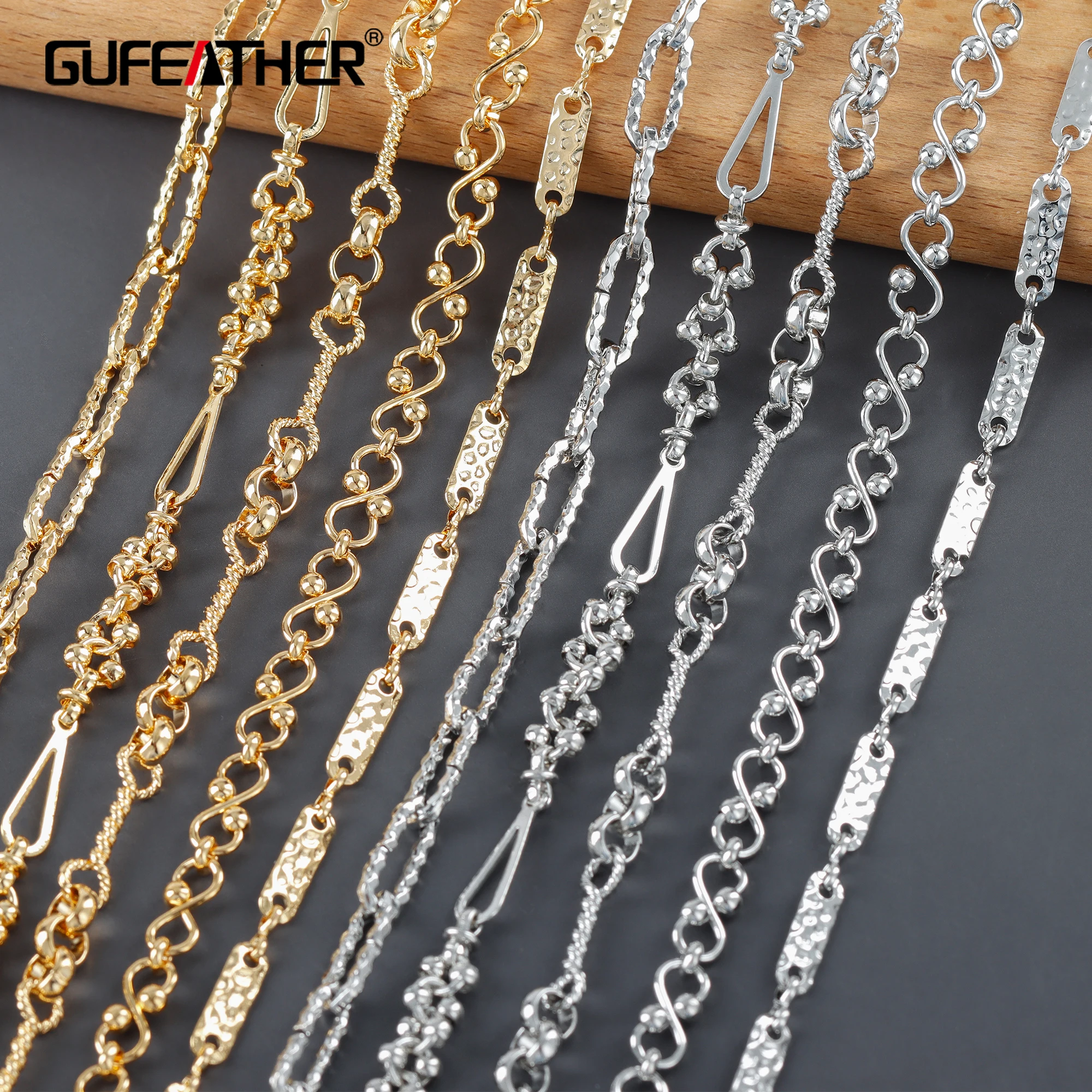 GUFEATHER C251,diy łańcucha, 18k złota rodowane, miedź metal, przejść do, bez niklu, diy bransoletka naszyjnik, biżuteria, 1 m/partia