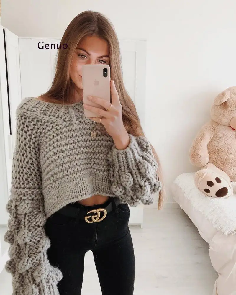 Pink Cropped Knitted Sweater Women Winter Top V Neck Cashmere Knitted Pullovers Jumpers Grey Oversized Sweater Knit Coat