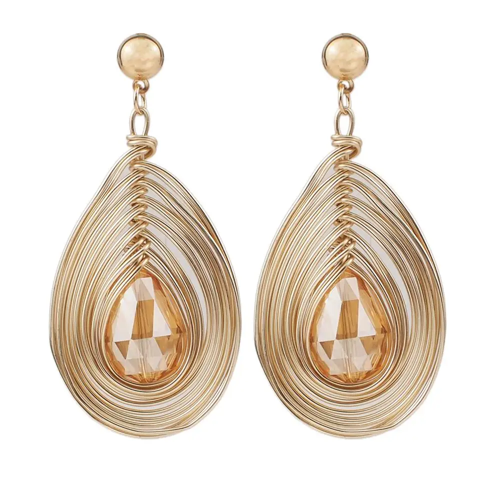 

MANILAI Handmade Big Crystal Dangle Earrings For Women Fashion Gold Color Wire Helical Statement Earring Bohemia Jewelry