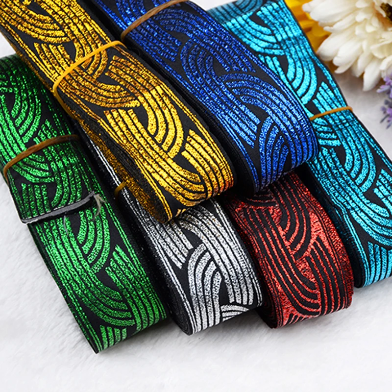 Jacquard Woven Ribbon Stripe Ethnic Belt 32mm Wide 9 Yards Dog Webbing DIY Trim