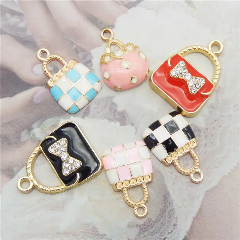 Julie Wang 6PCS Enamel Charms Mixed Handbag Alloy Women Purse Bag Pendant Bracelet Jewelry Making Accessory