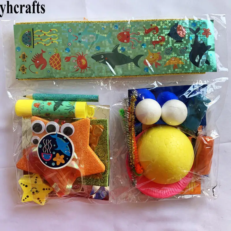 1bag/LOT.DIY jellyfish starfish shark ocean animals foam crafts kit Early learning educational toys Kindergarten handwork OEM