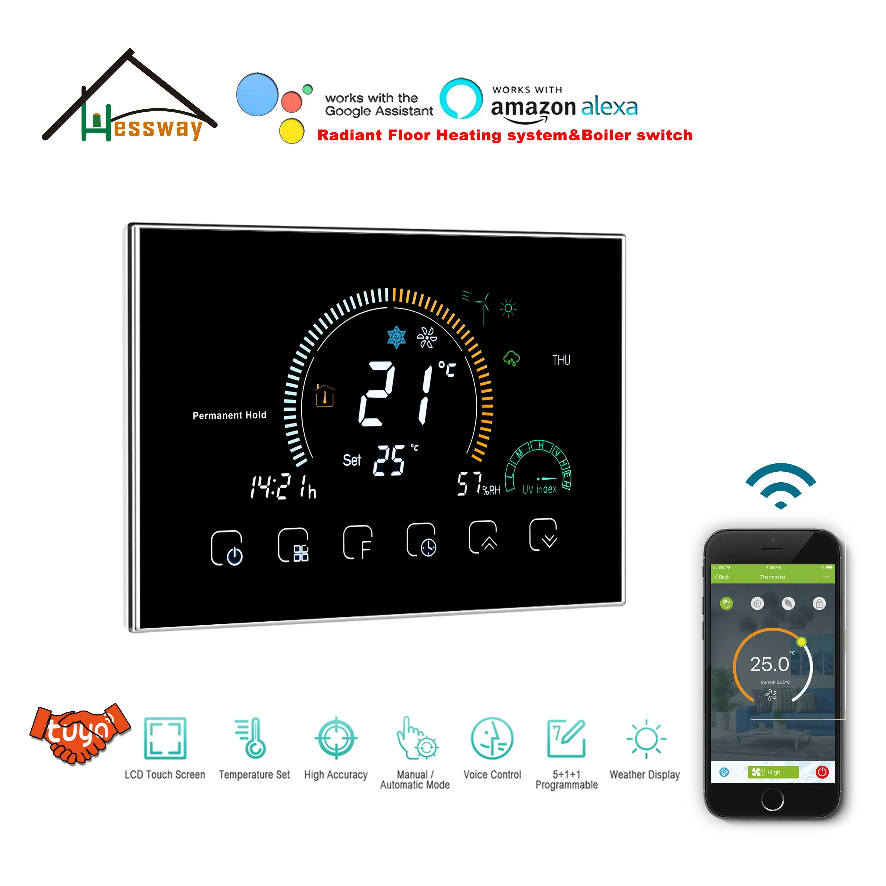 

HESSWAY Thermostat WIFI Thermostatic Valves for Heating Floor NC/NO English/Spanish/Italian/French/German Operating Instructions