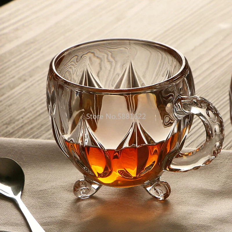 210ml Crystal Glass Tea Coffee Water Cup Transparent cup Home Milk flower tea Juice Glasses Cups Mug with Handle for Gifts
