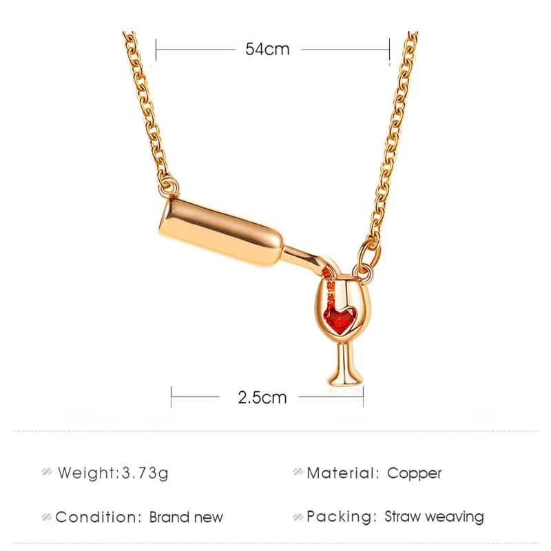Woozu Fashion Women Wine Glass Pendant Necklace Gold Rose Gold Silver Color Necklace Women Cubic Zirconia Chain Necklace Gift