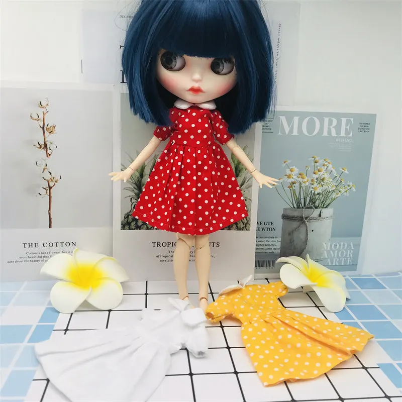 1pcs Blyth Doll Clothes Doll collar red polka dot yellow polka dot white polka dot dress for Blyth Azone 1/6 Doll Accessories