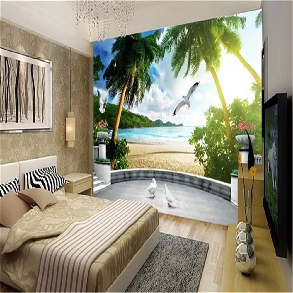 

Custom 3d Wall Covering Wallpaper White Dove Beautiful Garden Sea Bedroom Decoration Mural Wallcovering