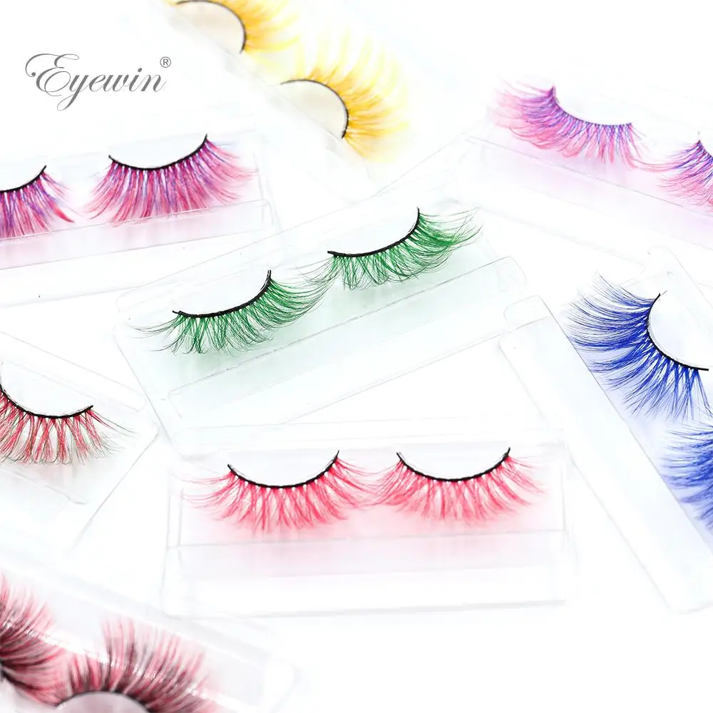 3D Colored Eyelashes Pink Green Purple Red Fake Eyelash Cosplay Makeup False Lash Faux Mink Colorful False lashes for Halloween