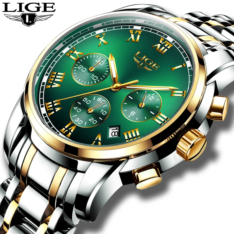 LIGE-reloj analógico de acero inoxidable para Hombre, nuevo accesorio de pulsera de cuarzo resistente al agua con cronógrafo, complemento masculino