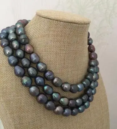 free shipping noble jewelry AAA 11-13 mm Tahitian black pearl necklace 48inch 925silver