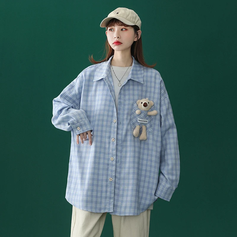 2021New Spring Autumn Long Sleeve Little Bear Design Clothing Oversized Men Women Same Style Blouses Shirts Tunic Tops And Blous