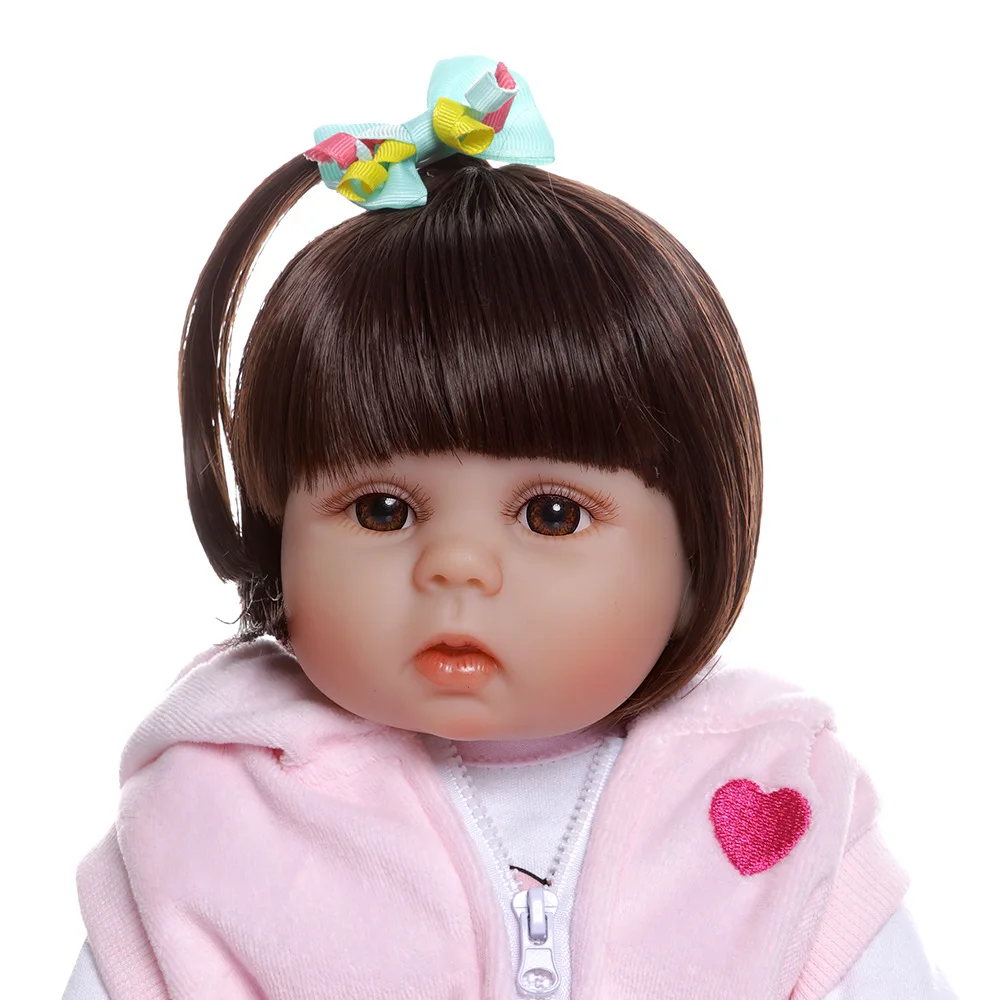 straight hair 48CM bebe doll reborn toddler doll girl in pig dress full body soft silicone realistic flexible baby bath toy