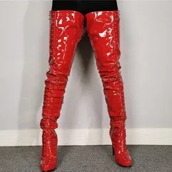 Ladies Hot red Rivet Ornament Sexy Long Thigh Boots Big Size Women Shoes Wholesale High Heel Over The Knee Boots