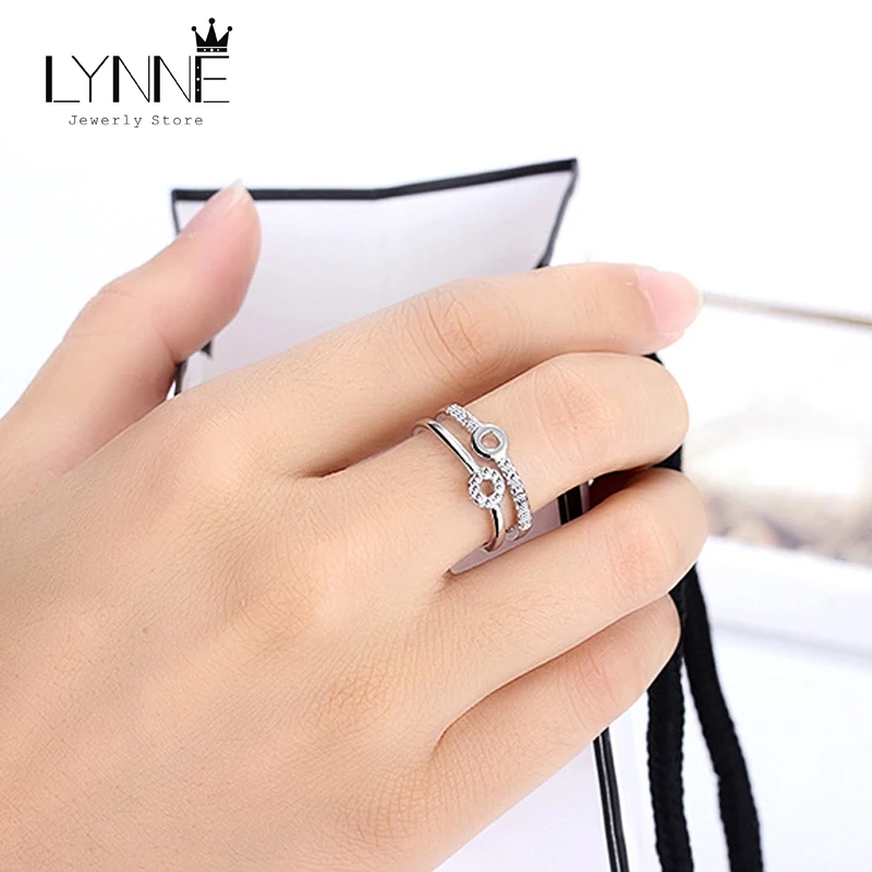 New Fashion Asymmetry Round Double Layers Rings 925 Sterling Silver Open Resizable Rhinestone Elegant Ring Women Jewelry Gift