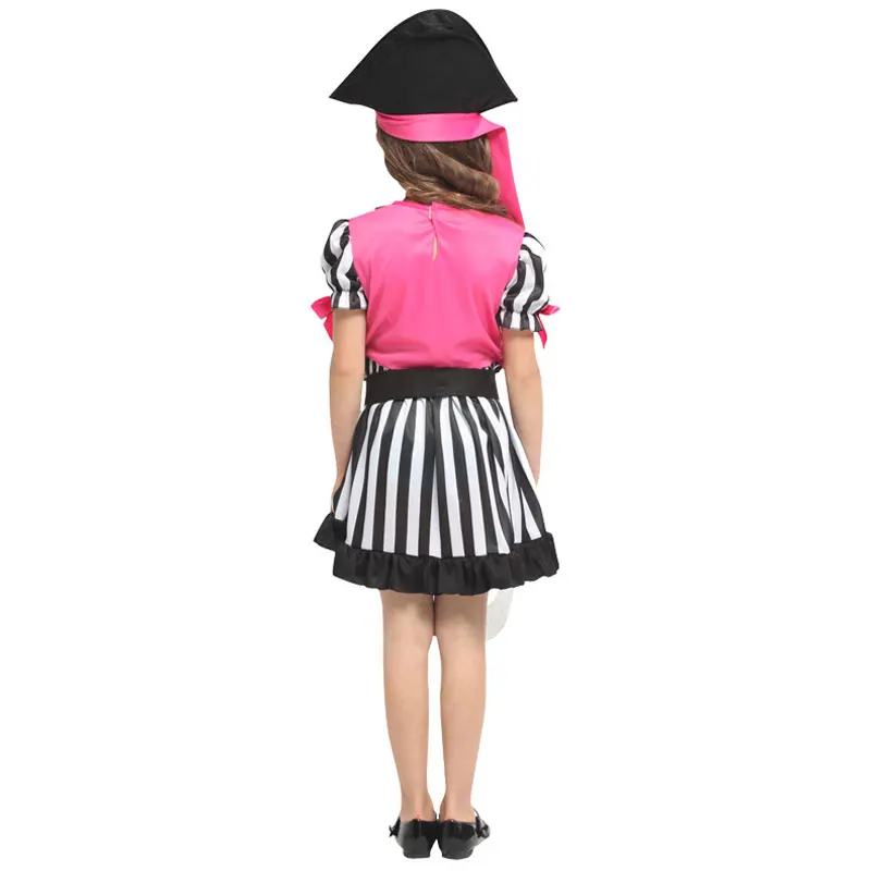 Child Kids Cute Pink Skull Pirate Costume for Girls Halloween Purim Carnival Mardi Gras Party Fancy Dress