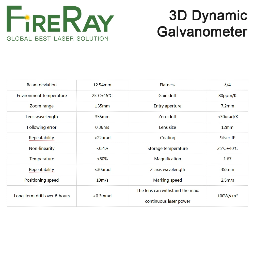 FireRay 3D Galvo Head Set 100W Aperture10mm Support Laser Types Fiber CO2 QCW SPI UV YAGD