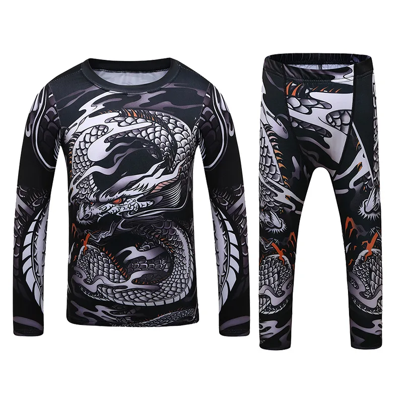 Bambini Bjj Rashguard jiu jitsu MMA t-shirt + Pant KickBoxing set Boy Gym bambini Muay Thai Shorts MMA abbigliamento collant a compressione