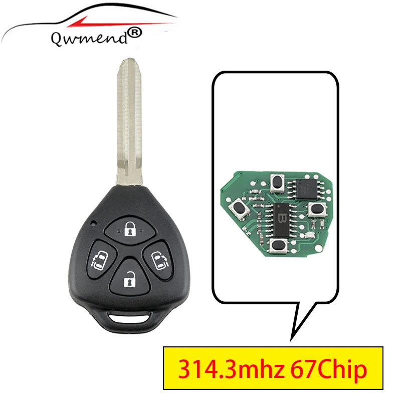 

QWMEND 4 Buttons Car Remote Key for Toyota Alphard 2005 2006 2007 2008 2009 for Toyota Key 314.3MHz 4D67 Chip