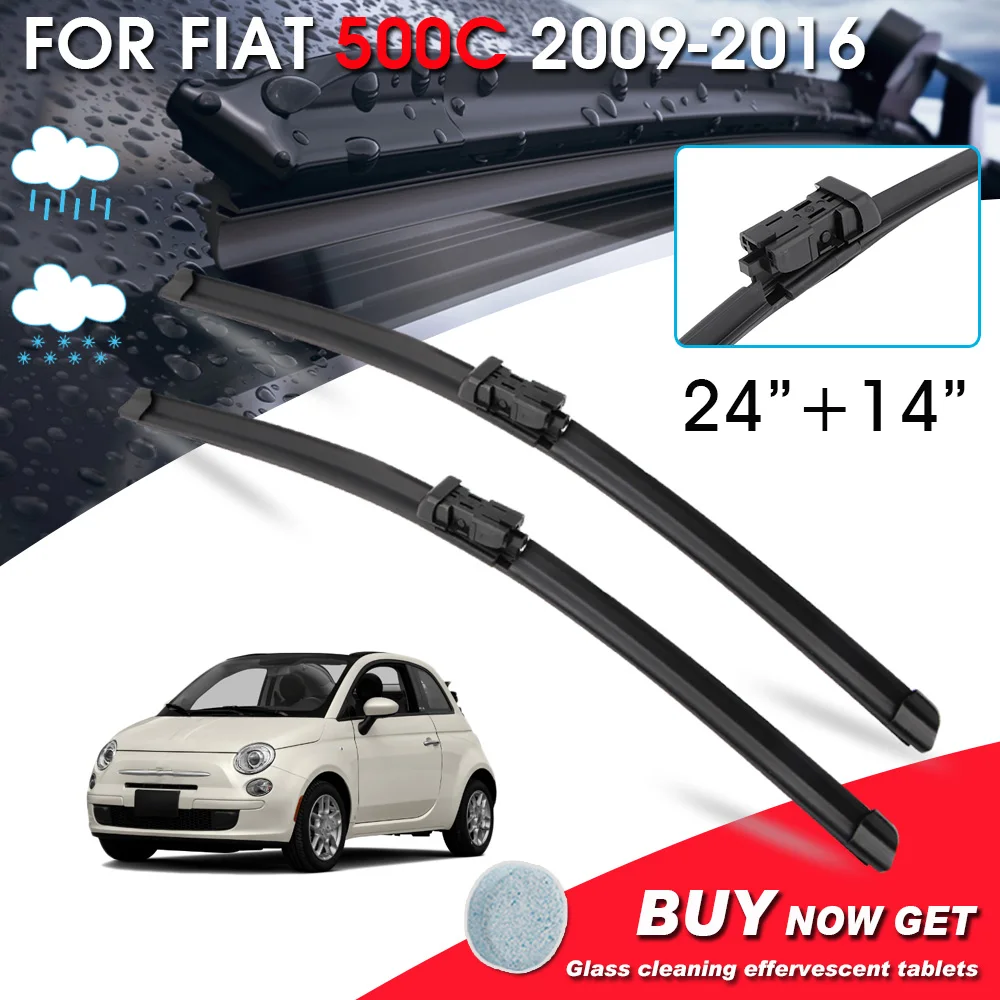 

BROSHOO Car Front Window Windshield Wipers Blade For Fiat 500C 24"+14" LHD&RHD Car Model Year 2009-2016 Auto Accessories