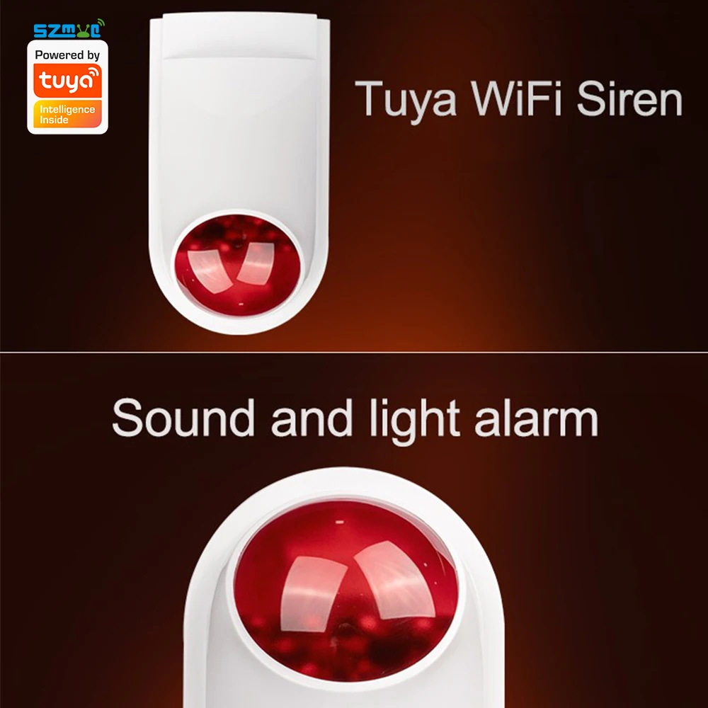 Tuya WiFi Outdoor Siren Alarm with Battery Backup SmartLife App Remote Control Wireless Security Strobe Horn Loudspeaker Flash