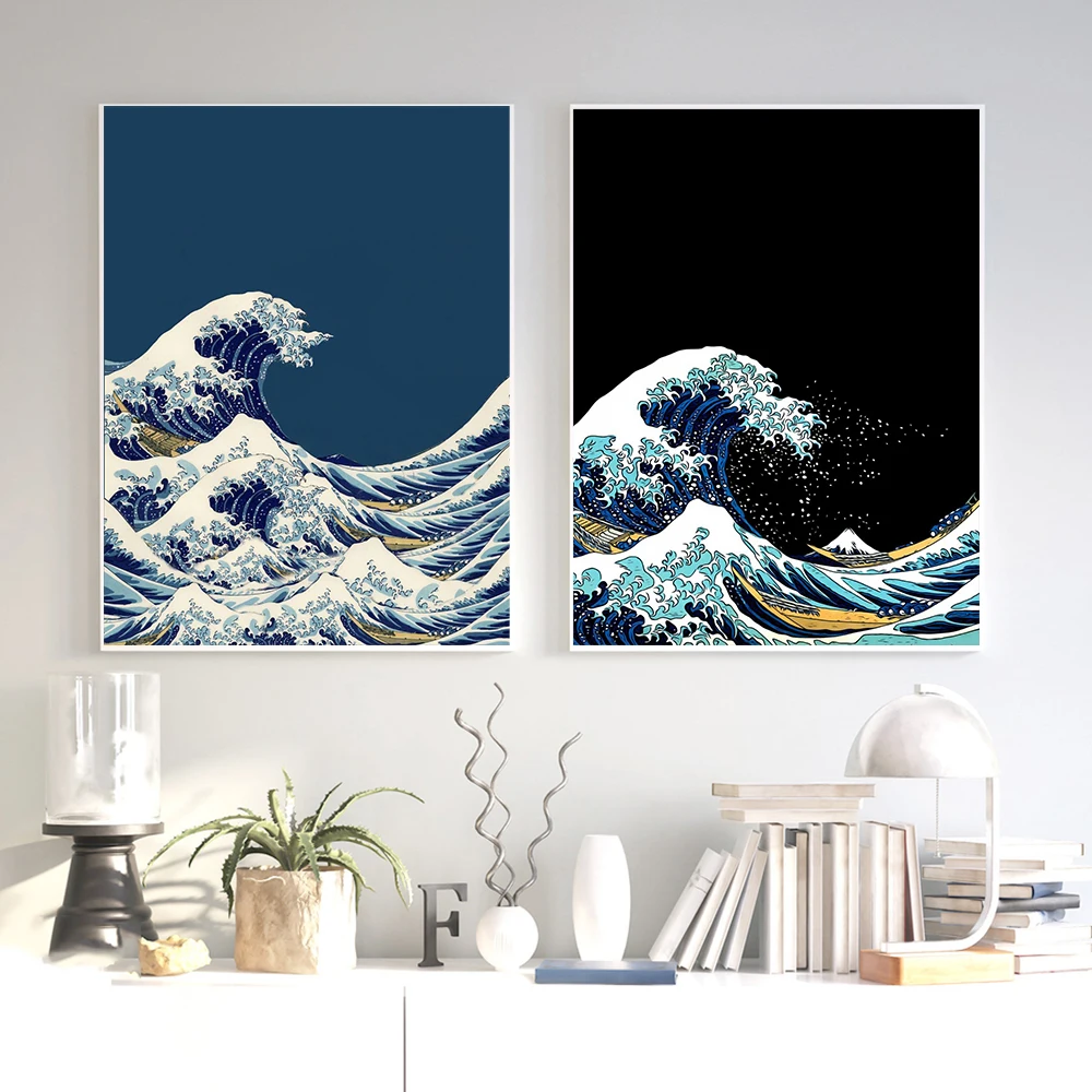 The Great Wave of Kanagawa Ukiyoe Japanese Art Poster Vintage Wall Canvas Print Famous Painting Living Room Decoration Picture