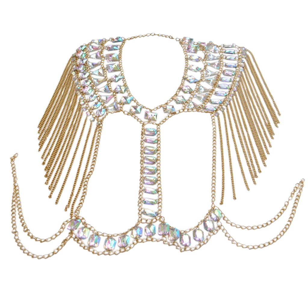 Women Party Crystal Rhinestone Shoulder Jewelry Body Chain Tassels New Style Long Necklaces & Pendants Collar Shoulder Chain